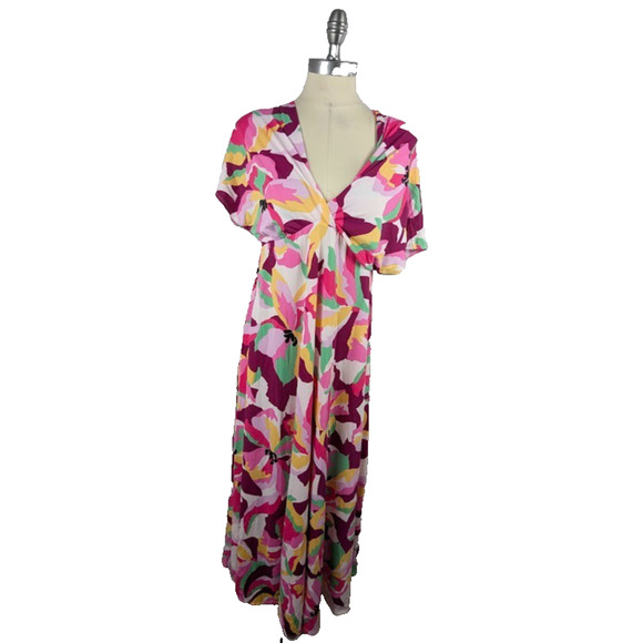 24seven Comfort Apparel Women's Empire Waist Maxi Dress Size XL Pink Floral - Picture 1 of 5